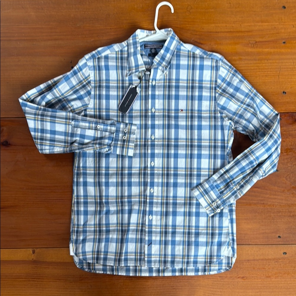 Tommy Hilfiger Blue and White Casual Button Down Shirt
